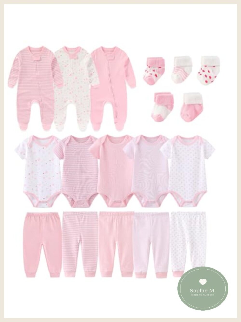 Unisex Baby 18-Piece Layette Set, 100% Cotton Newborn Clothing 0-12M
